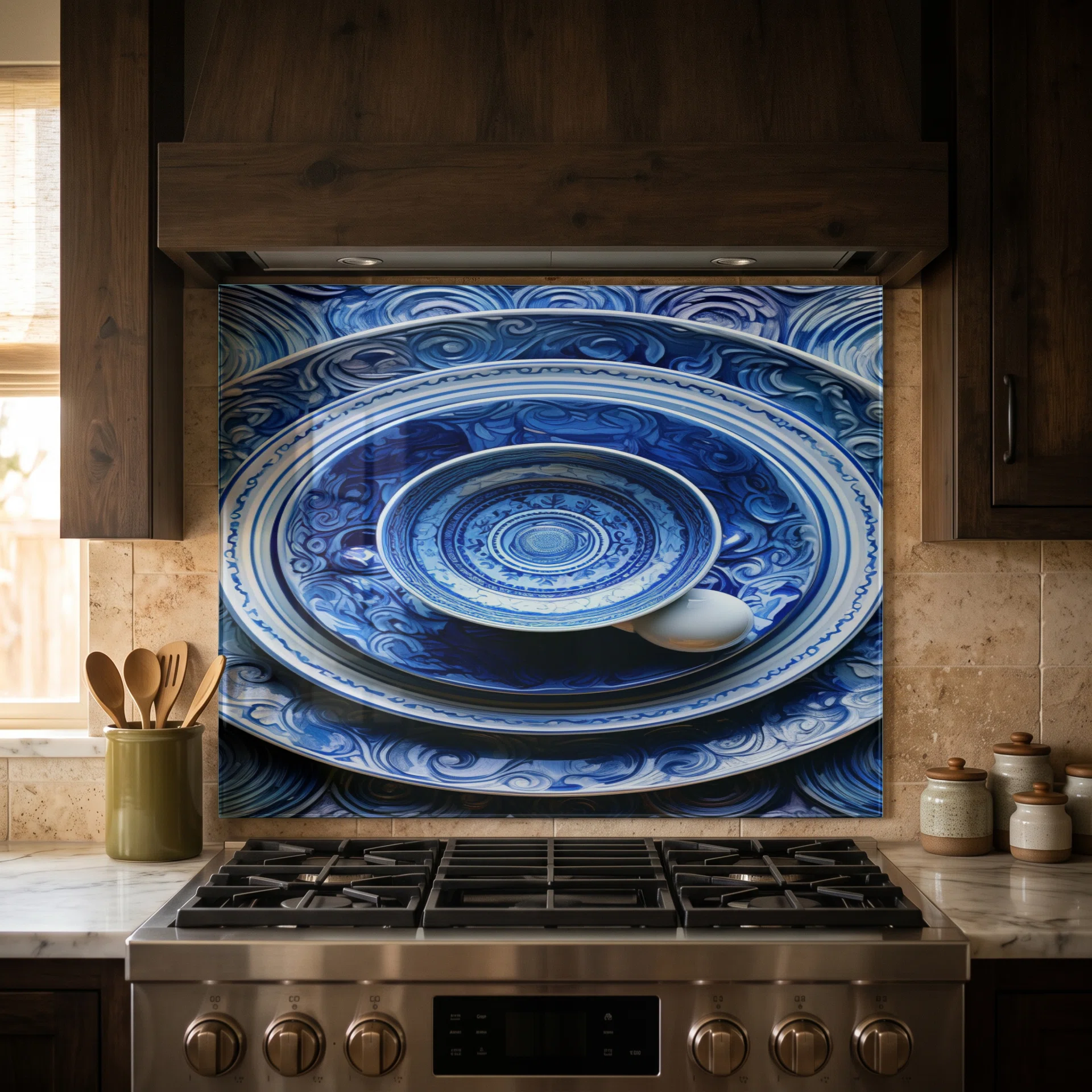 Custom Tempered Glass Kitchen Backsplash Panel Görsel 2