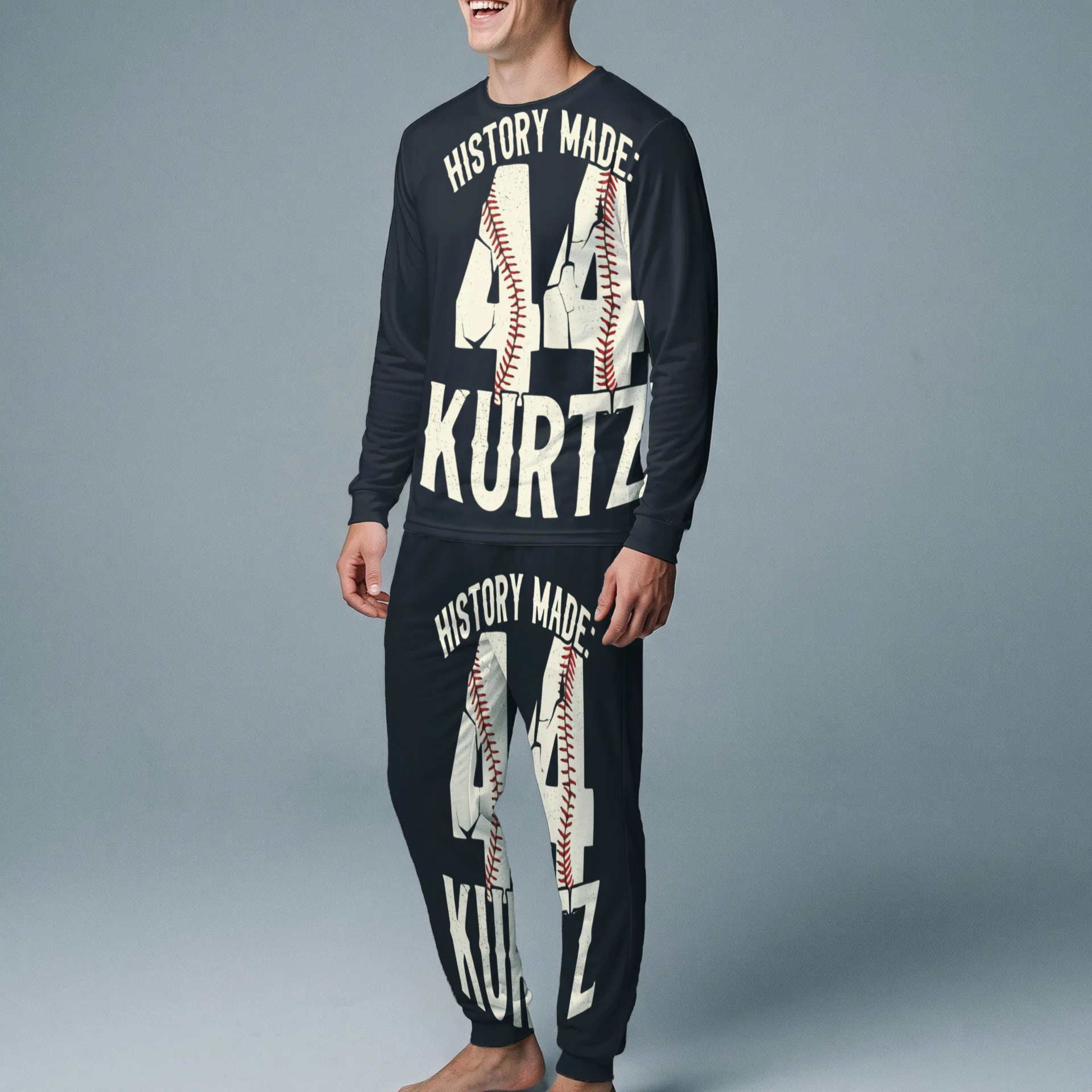 Generic Brand Men's Pajama Set – 2-Piece Long Sleeve All-Over-Print (AOP) Loungewear Görsel 2